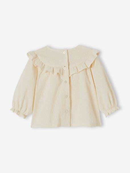 Embroidered Blouse with Ruffle for Babies ecru+pale pink - vertbaudet enfant 