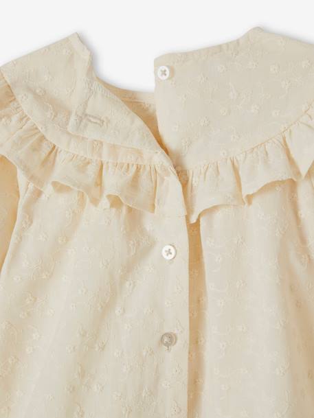 Embroidered Blouse with Ruffle for Babies ecru+pale pink - vertbaudet enfant 