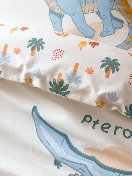 Parure housse de couette enfant et taie d'oreiller JURASSIC CAMP blanc imprimé - vertbaudet enfant 