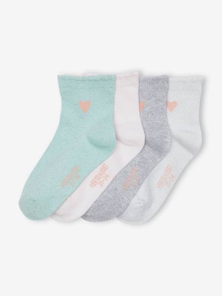 Pack of 4 Pairs of Socks with Shiny Embroidered Heart, for Girls rosy - vertbaudet enfant 