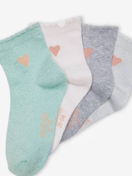 Pack of 4 Pairs of Socks with Shiny Embroidered Heart, for Girls rosy - vertbaudet enfant 