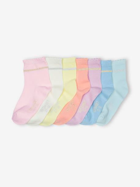 Pack of 7 Pairs of Socks for Girls rose+YELLOW LIGHT 2 COLOR/MULTICOL - vertbaudet enfant 