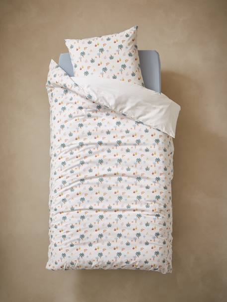 Parure housse de couette enfant et taie d'oreiller JURASSIC CAMP blanc imprimé - vertbaudet enfant 