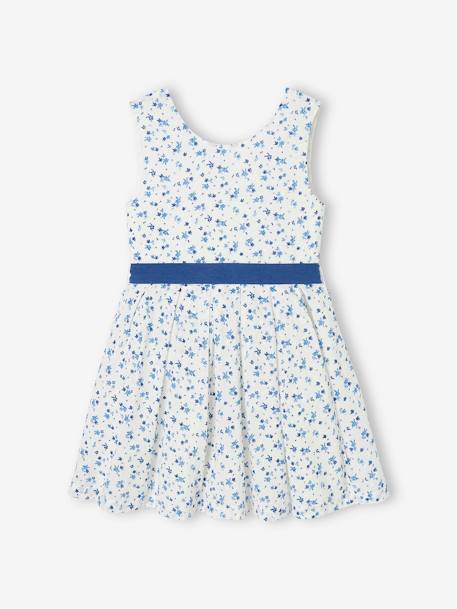 Occasionwear Floral Dress in Plumetis with Belt that Ties on the Back for Girls ecru - vertbaudet enfant 