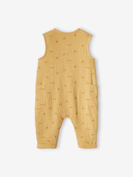Jumpsuit for Newborn Baby Boys in Embroidered Cotton Gauze Beige+pale yellow - vertbaudet enfant 