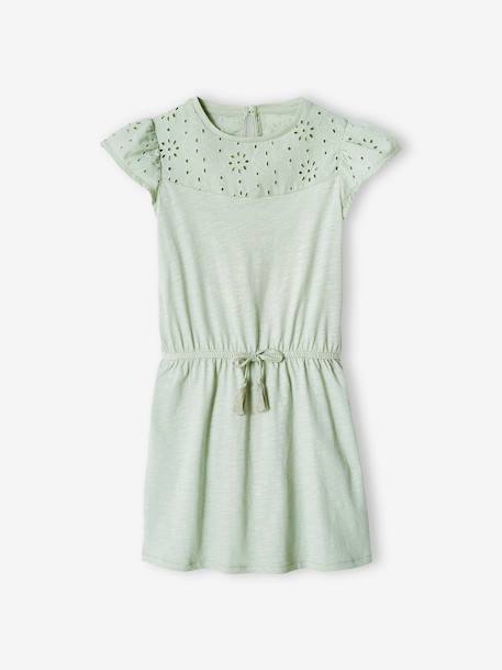 Dress with Details in Broderie Anglaise for Girls aqua green+mauve+pale pink+PINK DARK SOLID - vertbaudet enfant 