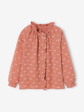 Blouse in Cotton Gauze with Ruffles & Floral Print, for Girls  - vertbaudet enfant