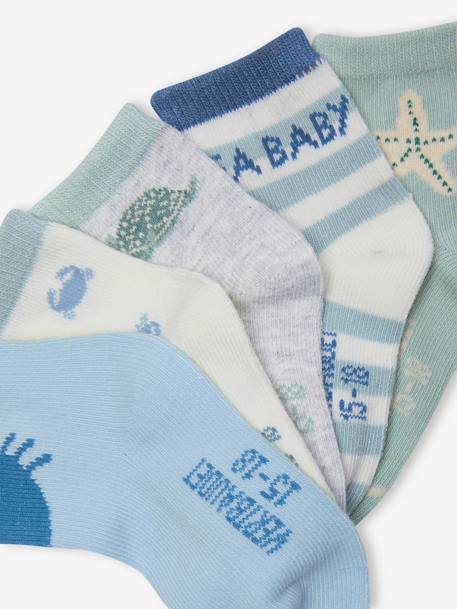 Pack of 5 Pairs of 'Sea Baby' Socks for Babies aqua green - vertbaudet enfant 