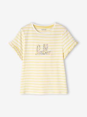 -Short Sleeve Striped T-Shirt with Ruffles for Girls