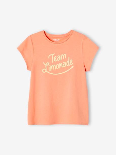 Tee-shirt à message Basics fille bleu ciel+corail+écru+fraise+marine+rose bonbon+rouge+vanille+vert sapin - vertbaudet enfant 