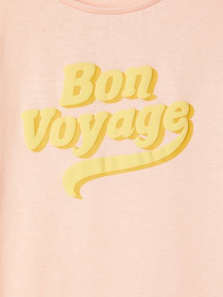 Short Sleeve T-Shirt with Message in Puff Ink & Ruffles, for Girls pale pink - vertbaudet enfant 