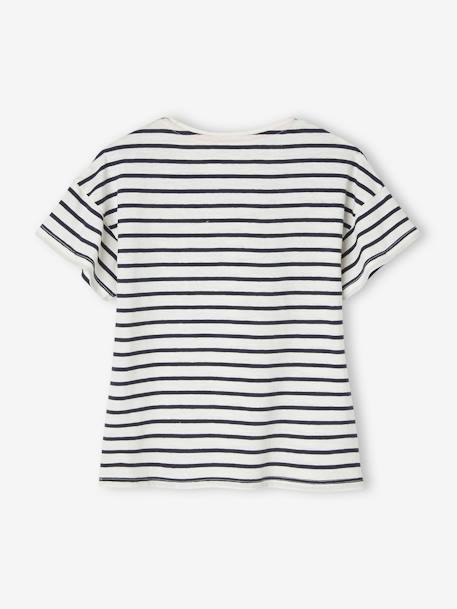 T-shirt fille animation relief et détails irisés fille bleu ciel+encre+rayé marine - vertbaudet enfant 