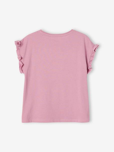 T-Shirt with Iridescent Motif & Short Ruffled Sleeves for Girls ecru+mauve+navy blue+pale yellow - vertbaudet enfant 