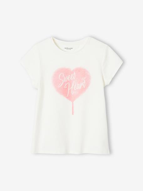 T-Shirt with Message, for Girls coral+ecru+fir green+navy blue+pale blue+red+sky blue+strawberry+sweet pink+vanilla - vertbaudet enfant 