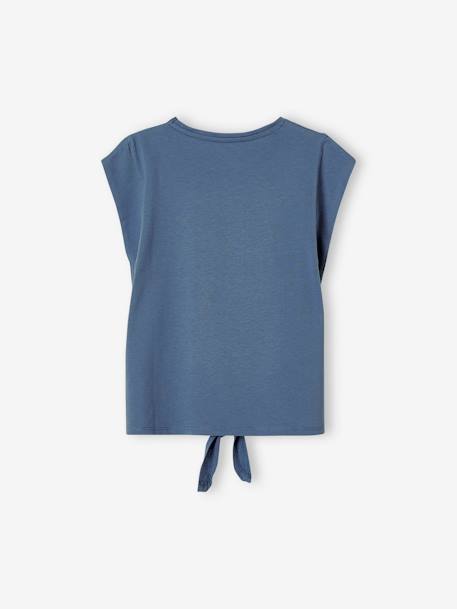 Sports T-Shirt with Shiny Motif & Knotted Hem for Girls blue - vertbaudet enfant 
