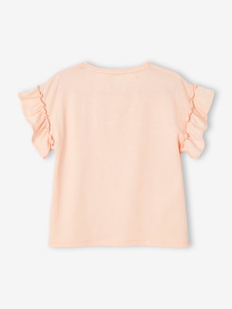 Short Sleeve T-Shirt with Message in Puff Ink & Ruffles, for Girls pale pink - vertbaudet enfant 