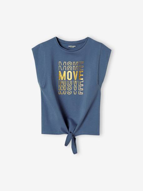 Sports T-Shirt with Shiny Motif & Knotted Hem for Girls blue - vertbaudet enfant 