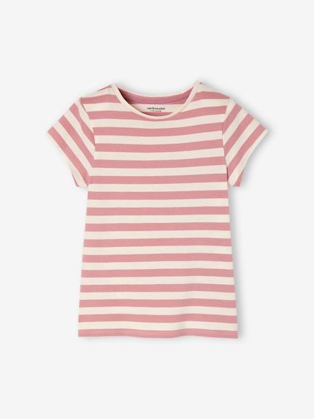Lot de 3 t-shirts Basics détails irisés fille abricot poudré+framboise+lot camel+lot encre - vertbaudet enfant 