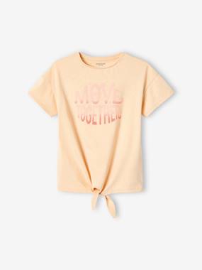 Girls-Sportswear-Sports T-Shirt with Glittery Motif & Knotted Hem for Girls