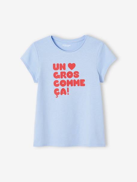 Tee-shirt à message Basics fille bleu pâle+corail+écru+rose bonbon+vert sapin - vertbaudet enfant 