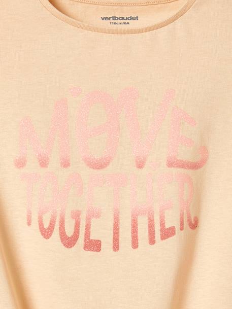 Sports T-Shirt with Glittery Motif & Knotted Hem for Girls ecru - vertbaudet enfant 