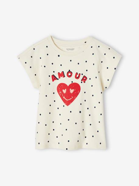 T-shirt 'amour' à pois fille écru - vertbaudet enfant 