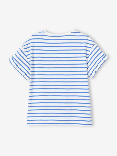 Striped T-Shirt, Sequinned Heart, for Girls navy blue+striped blue+WHITE MEDIUM STRIPED - vertbaudet enfant 