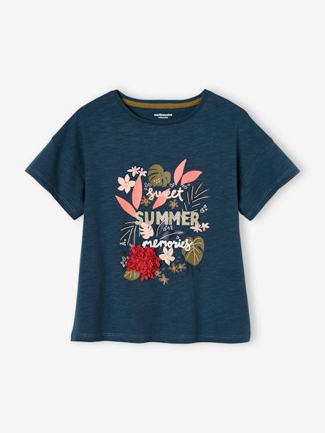 T-shirt fille animation relief et détails irisés fille bleu ciel+encre+rayé marine - vertbaudet enfant 