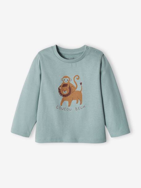 Lot de 2 T-shirts basics bébé motif animal et rayé bleu grisé+bronze+écru - vertbaudet enfant 