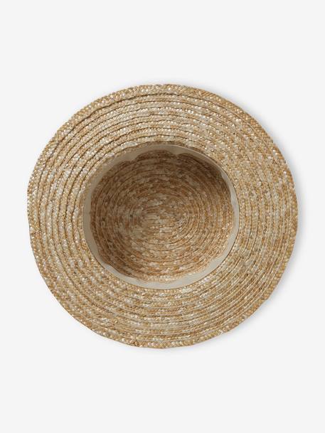 Straw-Like Hat with Printed Ribbon for Girls sandy beige - vertbaudet enfant 