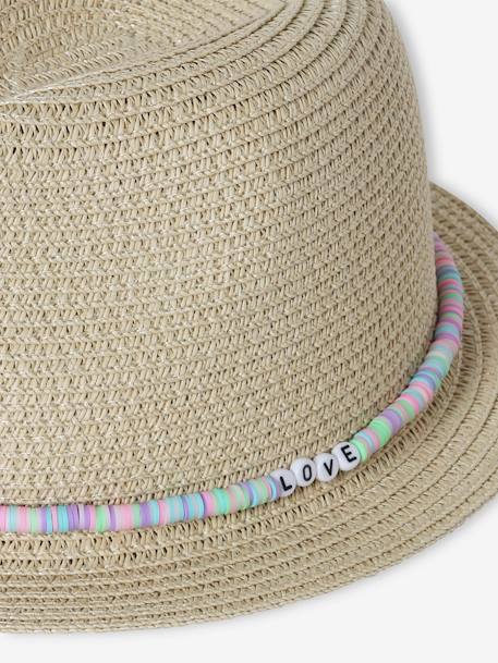 Straw-Like Hat with Beads for Girls sandy beige - vertbaudet enfant 