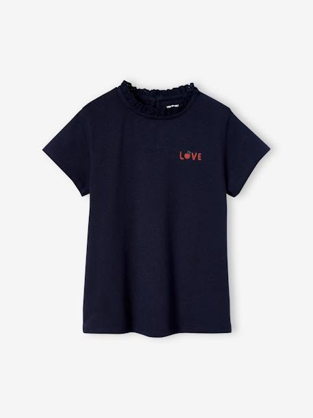 Short Sleeve Top with Collar for Girls ecru+navy blue - vertbaudet enfant 
