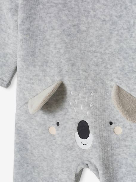 Pyjama bébé mixte velours animal personnalisable beige chiné+gris chiné - vertbaudet enfant 