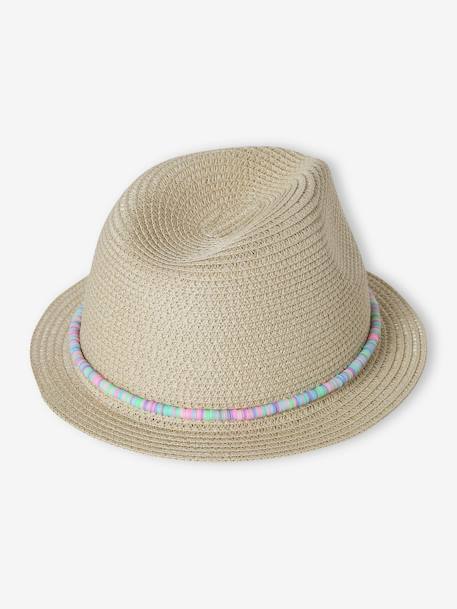 Straw-Like Hat with Beads for Girls sandy beige - vertbaudet enfant 