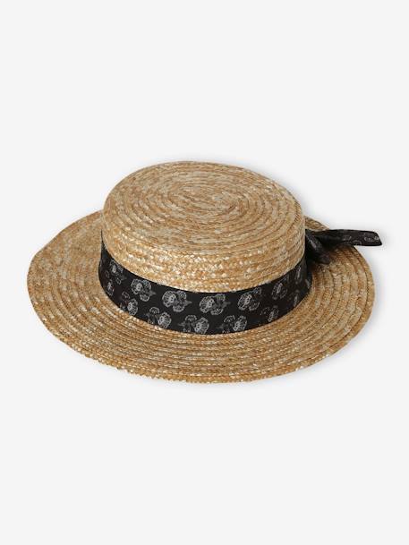Straw-Like Hat with Printed Ribbon for Girls sandy beige - vertbaudet enfant 