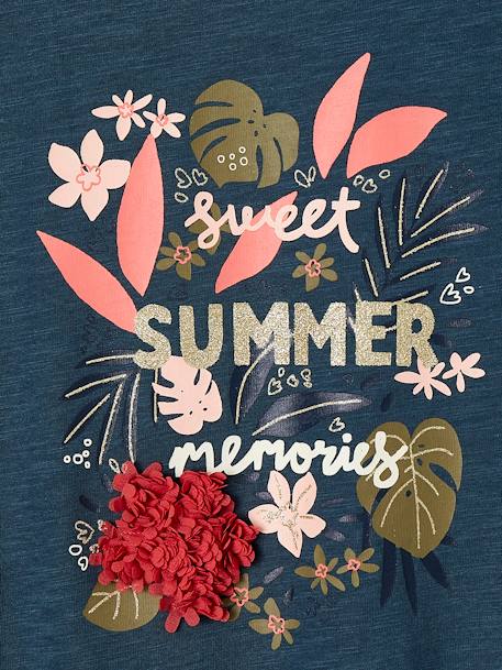 T-Shirt with Shaggy Rags Design & Iridescent Details for Girls almond green+apricot+ink blue+sky blue+striped navy blue - vertbaudet enfant 