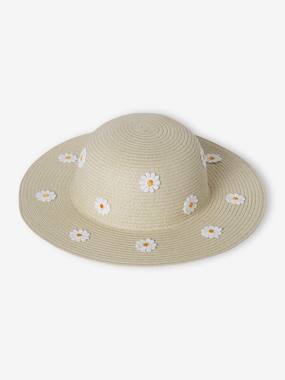 Girls-Accessories-Hats-Straw-Like Hat with Daisies for Girls
