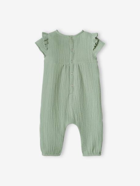 Cotton Gauze Jumpsuit for Babies sage green - vertbaudet enfant 