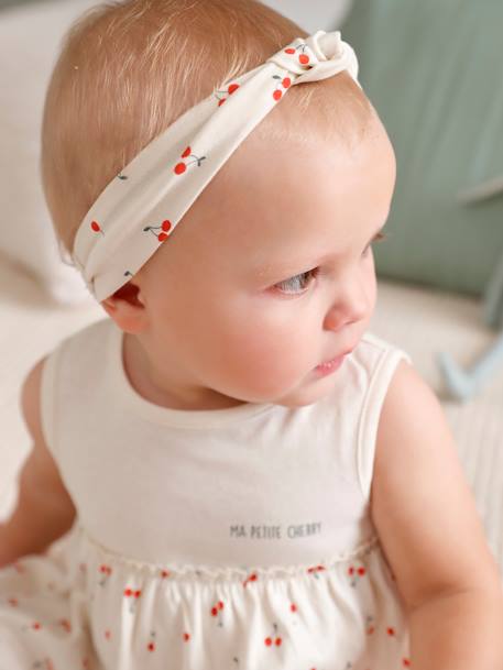 Dress & Matching Headband, for Babies ecru+Light Green/Print+rosy - vertbaudet enfant 
