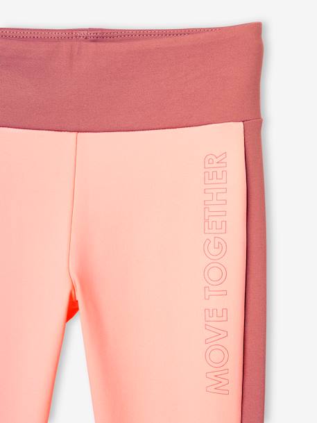 Sports Leggings in Techno Fabric & Side Stripes for Girls fluorescent coral+marl grey - vertbaudet enfant 