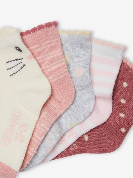 Pack of 5 Pairs of Fancy Socks for Baby Girls old rose - vertbaudet enfant 