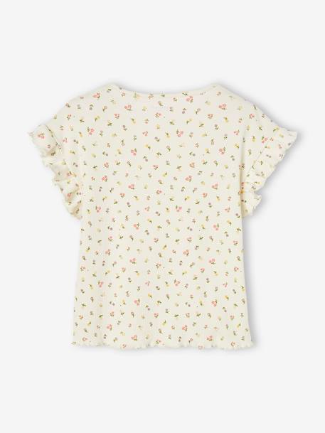 T-shirt à côtes imprimé fleurs fille écru+encre - vertbaudet enfant 