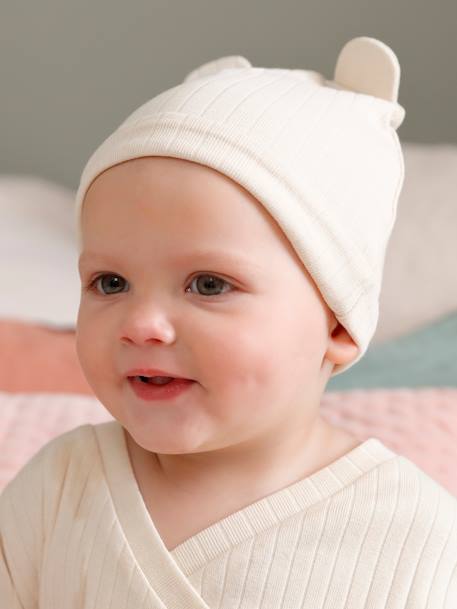 Combinaison en maille côtelée bébé et son bonnet sable - vertbaudet enfant 