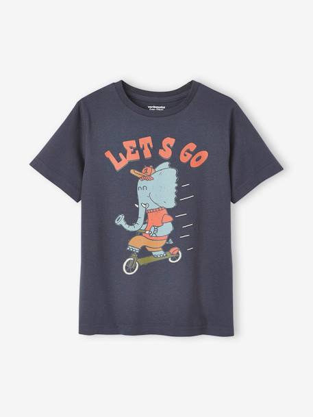 Fun Animal T-Shirt for Boys marl grey+night blue - vertbaudet enfant 