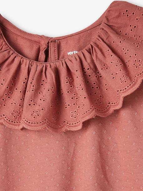 Top with Frilled Collar in Broderie Anglaise for Girls ecru+old rose+sage green - vertbaudet enfant 