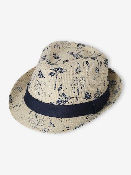 Printed Straw-Like Panama Hat for Boys blue - vertbaudet enfant 