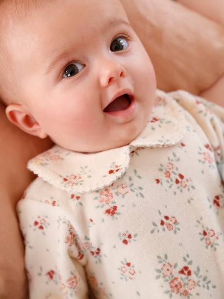Dors-bien motifs fleurs en velours bébé Fille écru - vertbaudet enfant 