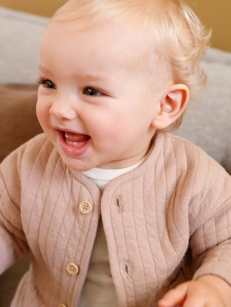 Cardigan naissance bébé poches en gaze de coton cappuccino+coquille d'oeuf+vert céladon - vertbaudet enfant 