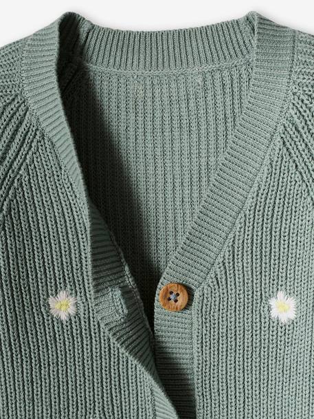 Gilet bébé brodé en côtes anglaises écru+marine+vert d'eau - vertbaudet enfant 