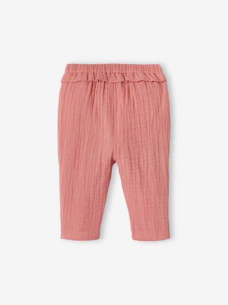 Cotton Gauze Trousers for Babies ecru+old rose+pale pink - vertbaudet enfant 